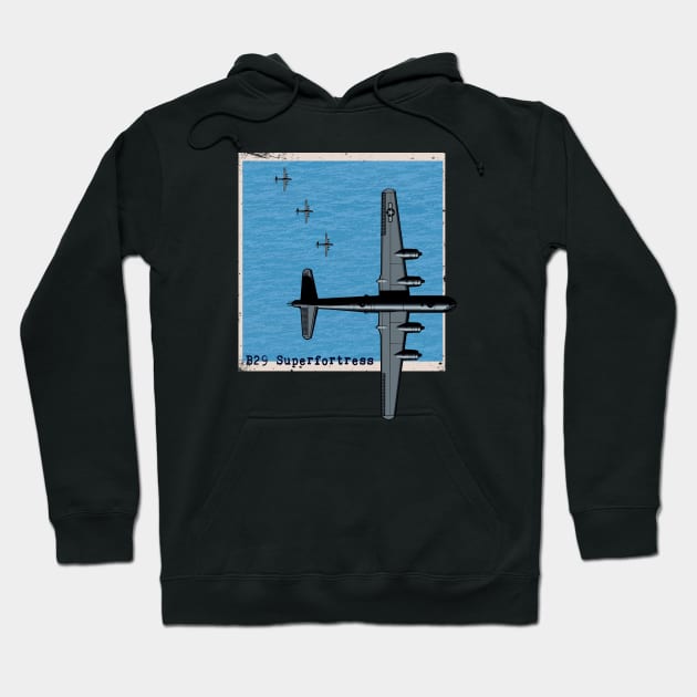 B29 Superfortress WW2 bomber airplane over the sea Hoodie by Jose Luiz Filho